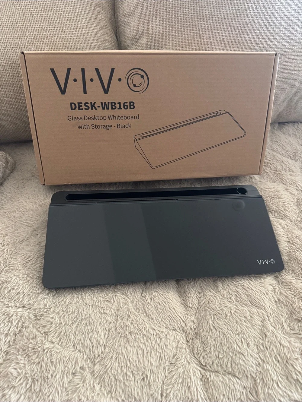 Vivo Black Glass Desktop Whiteboard with Integrated Storage